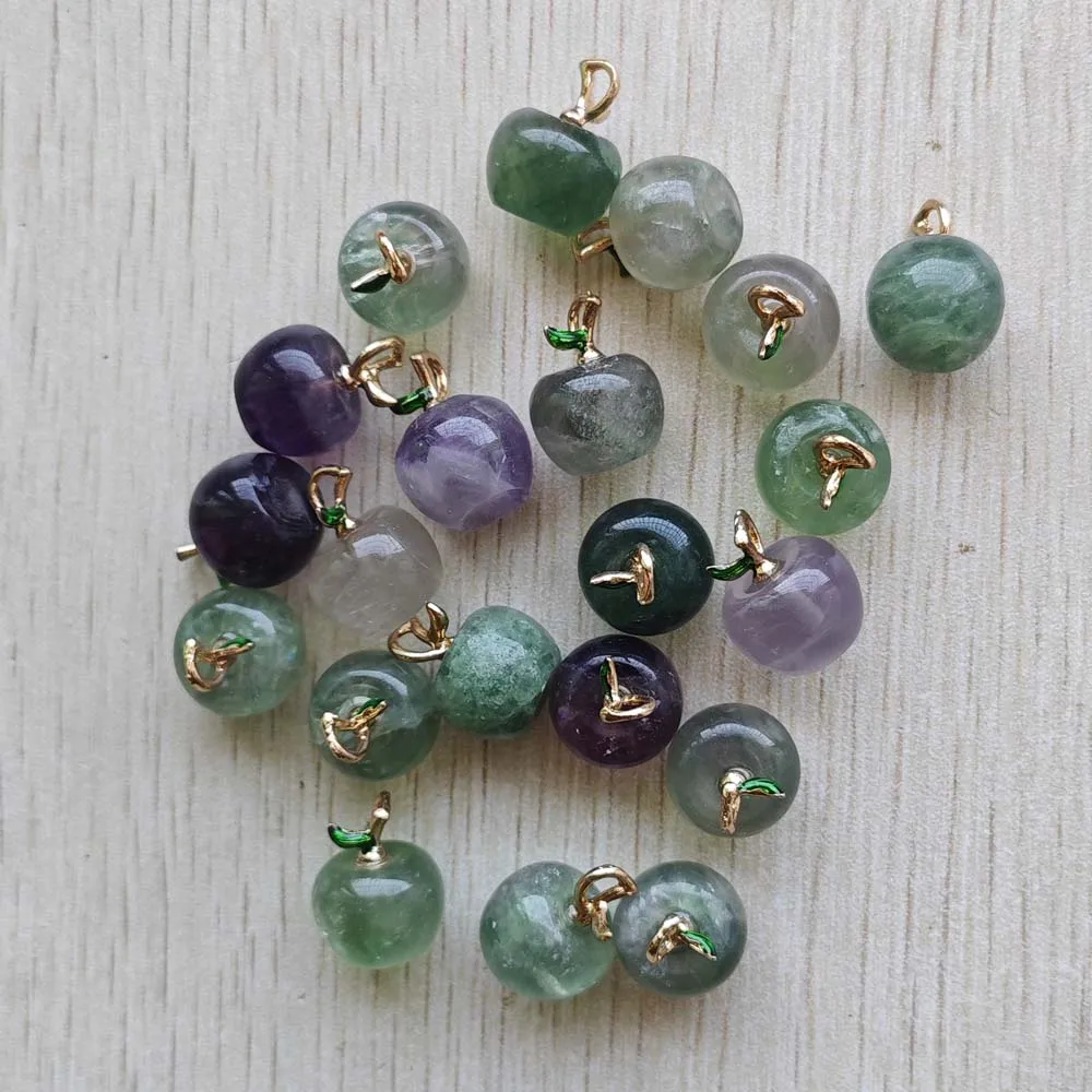 

Натуральный флюоритовый камень, хорошее качество, маленькие подвески в виде яблока, Подвески для изготовления ювелирных изделий, ожерелья, бесплатная доставка, оптовая продажа, 20 шт.