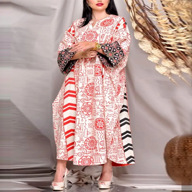 

Long Dresses Elegant and Pretty Women's Dresses Summer New Long Round Neck Temperament Commuter Print 9/4 Sleeve Dress