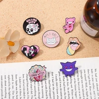 gothic pink punk brooches skull moon witch lapel enamel pin punk cool backpack badges corsage fashion jewelry gift wholesale