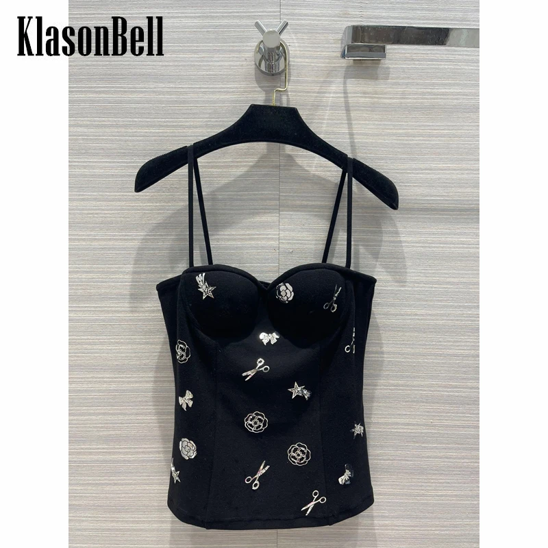 

7,11 KlasonBell, роскошный модный тонкий топ на бретелях с бисером, ножницами и блестками