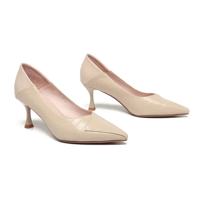 

High Quality Women High Heels Shoes Genuine Leather Work Pumps Sexy Woman Super High Pointed Toe Shoes