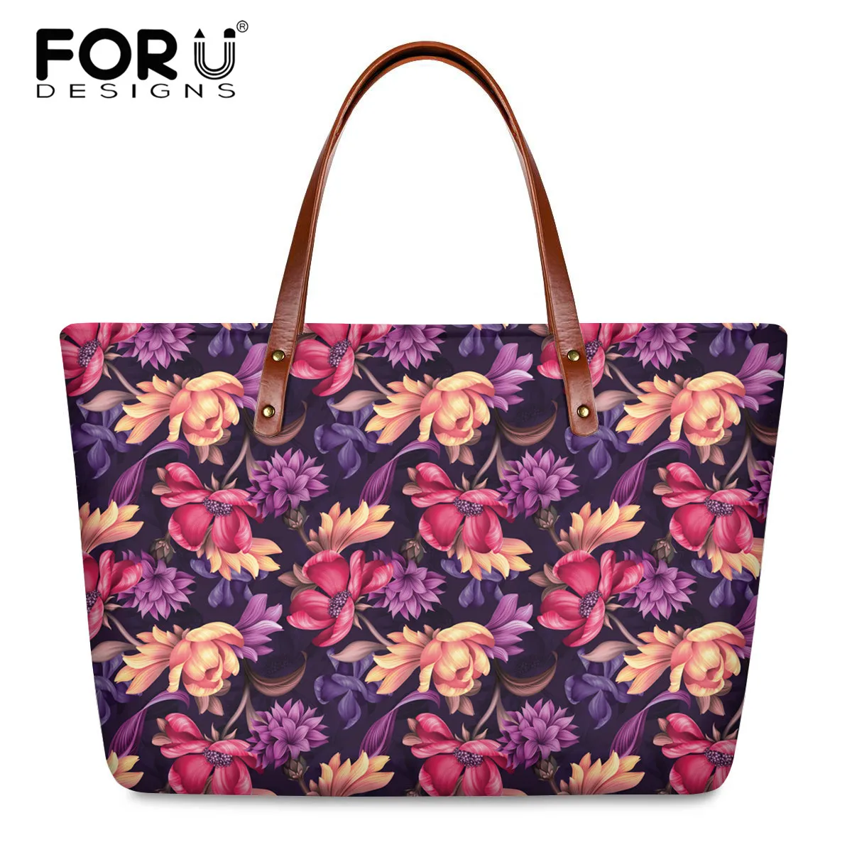 

FORUDESIGNS Beautiful Wild Flower Pattern Shoulder Bags for Women Fashion Top-Handle Bag Ladies Travel Large Size Tote Bags