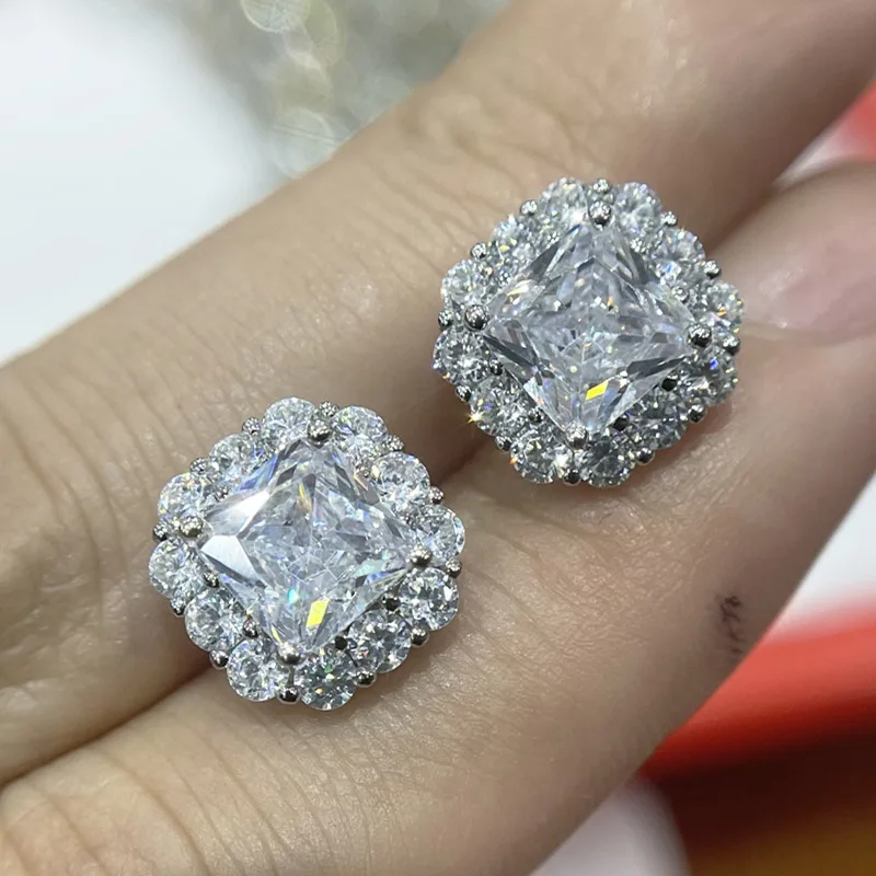 

DIWENFU Aros Mujer Oreja white diamond Jewelry Stud Earring for Women Bohemia Square Silver 925 Jewelry Orecchini Topaz Earrings