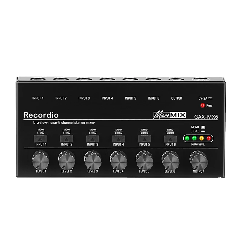 

1 Piece 6 Channels Audio Mixer Professional Sound Mixer 6.35MM Low-Noise USB Mixer For Recording Studio ,Black
