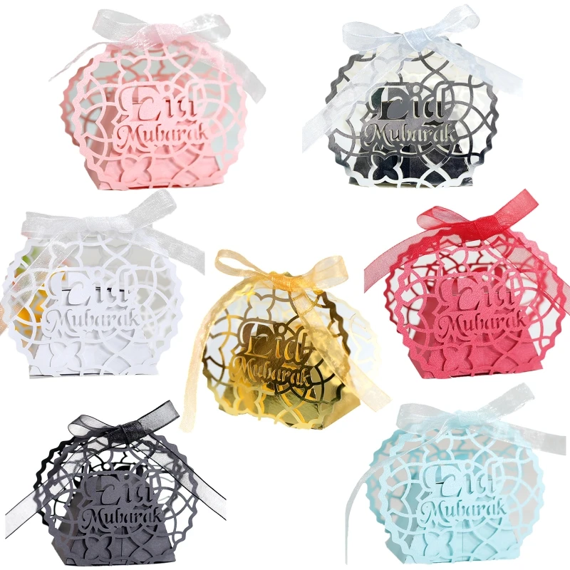 

50pcs Eid Mubarak Candy Box Hollow Lace Wedding Party Favor Chocolate Gift Box