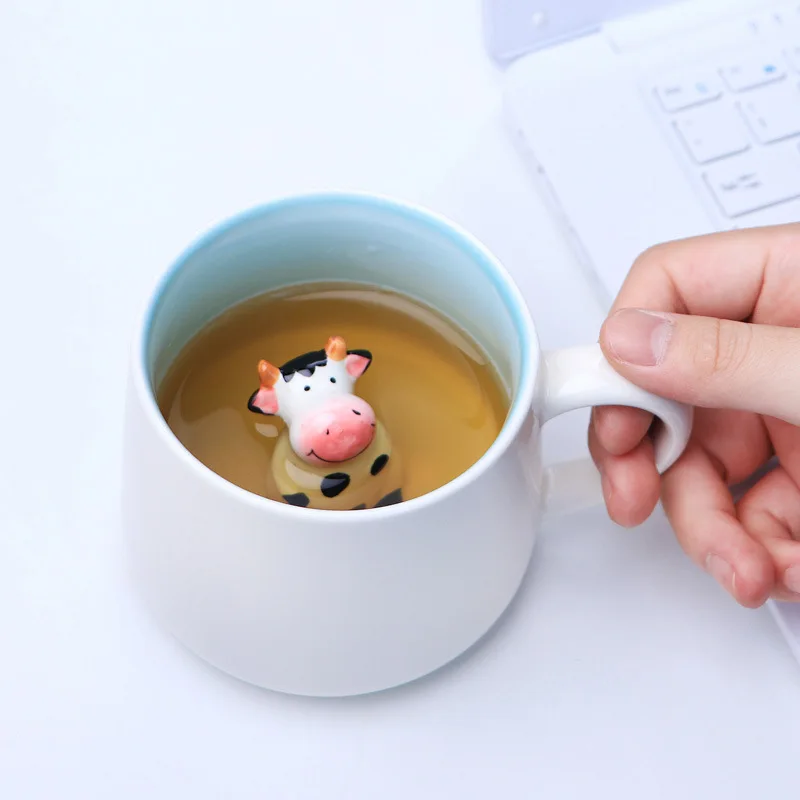 

3D Animals Cute Ceramic Mug Coffee Cups with Handle Cow Panda Frog Teacup Juice Milk Tea Mugs Drinkware Gift for Girlfriend Kid
