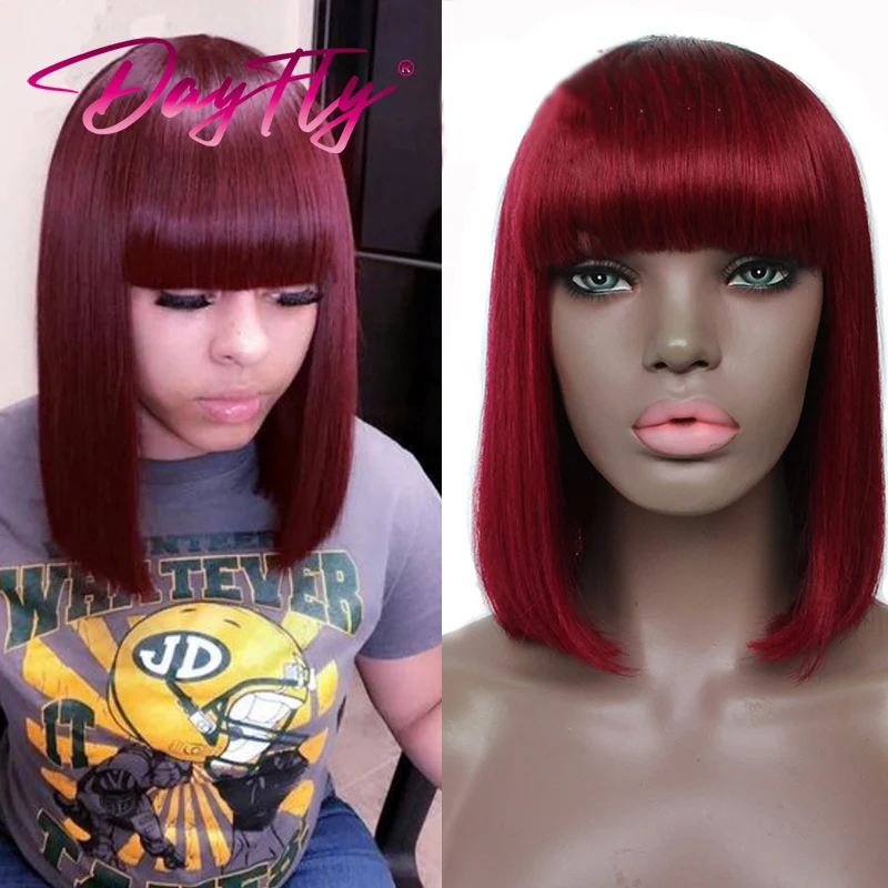 

Парик из красных человеческих волос с эффектом омбре, парик из бразильских волос, прямой парик с челкой для женщин, T1b 30 27, парики из человеческих волос Burdundy, машинное изготовление