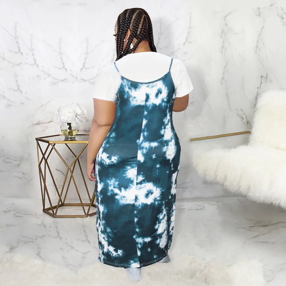 Plus Size Women Sets Solid Shirts And Tie Dye Print Dresses 2022 Summer Fashion Two Piece Set Sexy Female Casual Club Outfits