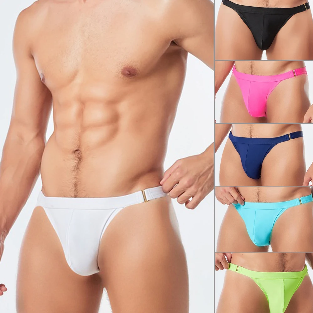 

New Metal Side Buckle Men's Swimming Trunks European And American Sexy Low Waist Lace-Up Swimsuit Summer Swimming Beach Shorts