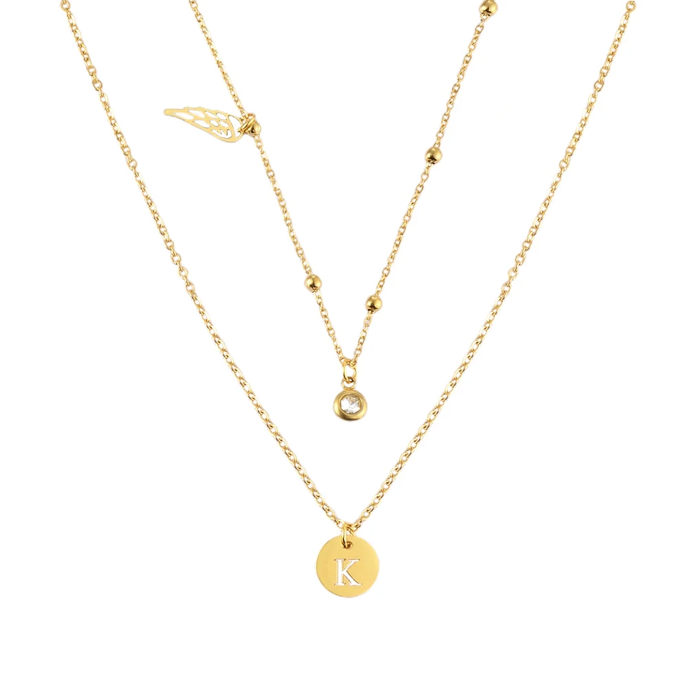 

Women Letter Necklace Gold Color Plated Layered Chain Round Initial Pendant Trendy Jewellery