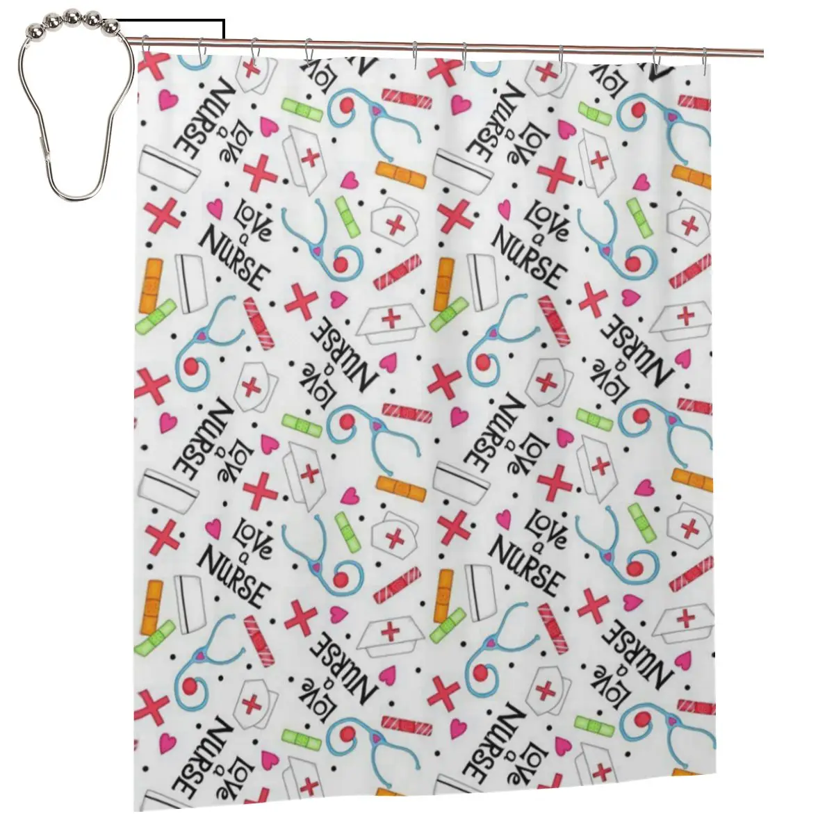 

Love A Nurse Shower Curtain for Bathroon Personalized Funny Bath Curtain Set with Iron Hooks Home Decor Gift 60x72in