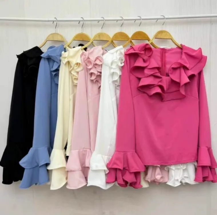 2024 Blusas Mujer De Moda Милые женские рубашки Y2k Свободные блузки с рюшами на воротнике