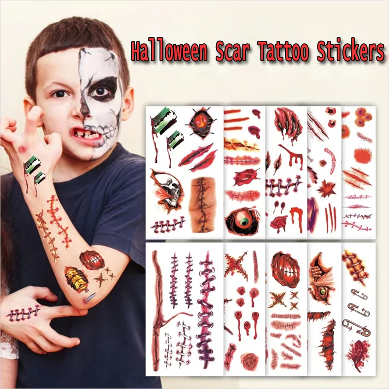 

Halloween Scars Temporary Tattoo Sticker for Kids & Adult Funny Children's Cartoon Ghost Pumpkin Party Face Sticker Toys Gifts