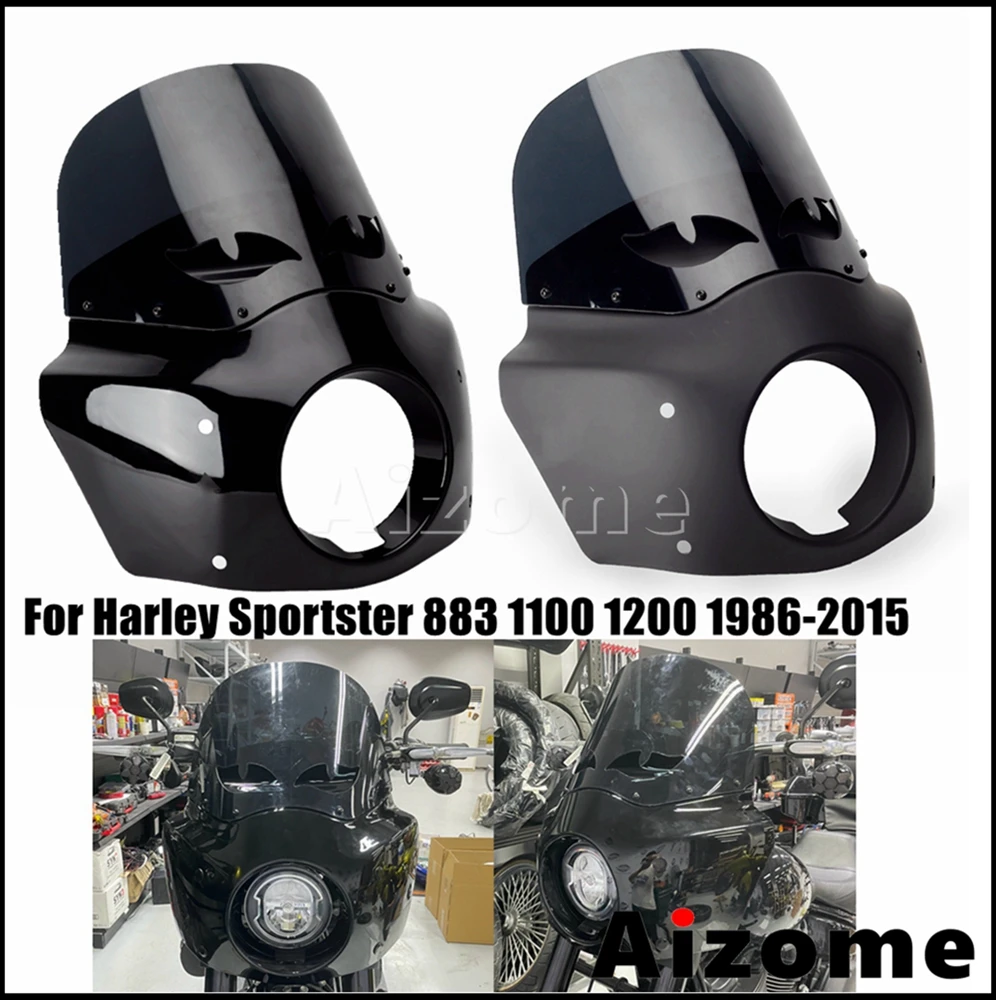

New 12 inch Club Motorcycle Windshield 5 3/4" Headlight Cowl Fairing Cover For Harley Sportster 883 1200 1100 XL XLH 1986-2015