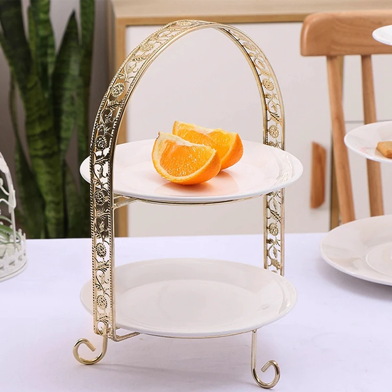 Metal Cake Stand Double-Layer Arch-Shaped Golden Fruit Dessert Rack Wedding Birthday Party Decoration Cupcake Stand Gold images - 6