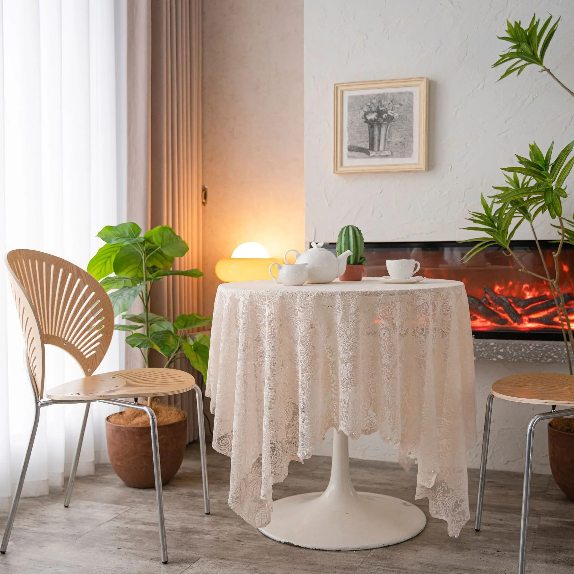 

Festival Home Hotel Kitchen Dinning Waterproof Oilproof Table Cloth Tea Coffee Hotel White Embroidery Lace Pearl White Napkin
