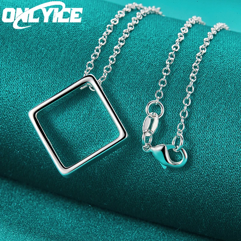 

925 Sterling Silver Necklace For Man Women Simple Square Frame Pendant 18-30 Inches Christmas Gifts High Quality Wedding Jewelry