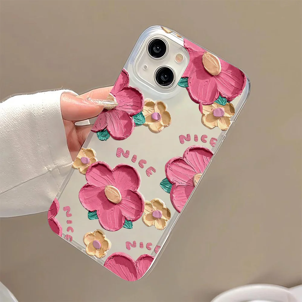 Чехол для телефона с рисунком маслом и цветами iPhone 13 чехол 11 14 12 16 15 Pro Max Mini