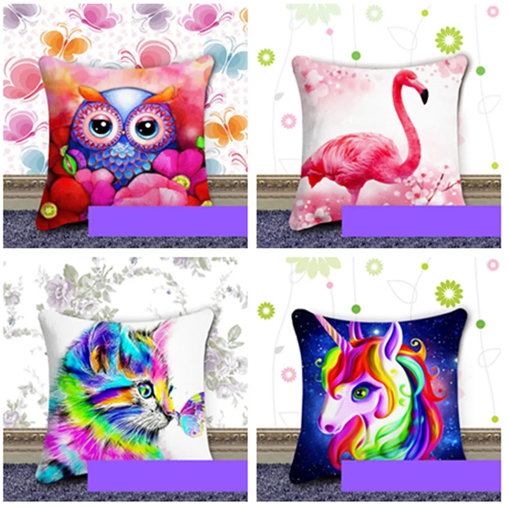 5D DIY Full Drill Diamond Painting Pillow Case Home Decoration Gift Animal Owl Unicorn Pillow Case Drilling Pillow Cover