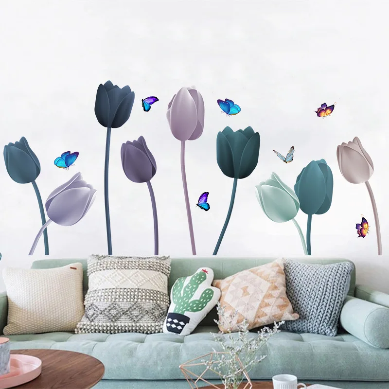 

Tulip 3D Three-dimensional Wall Stickers Living Room Background Decorations Bedroom Wallpaper Self-adhesive Pegatinas De Pared