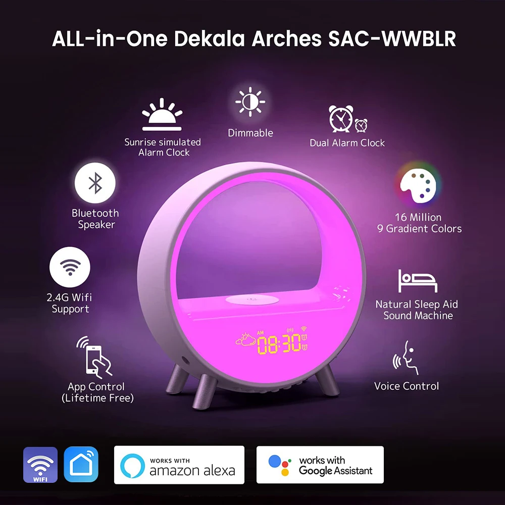 LED Sunrise Wake-up Light Smart Alarm Clock 15W Fast Wireles