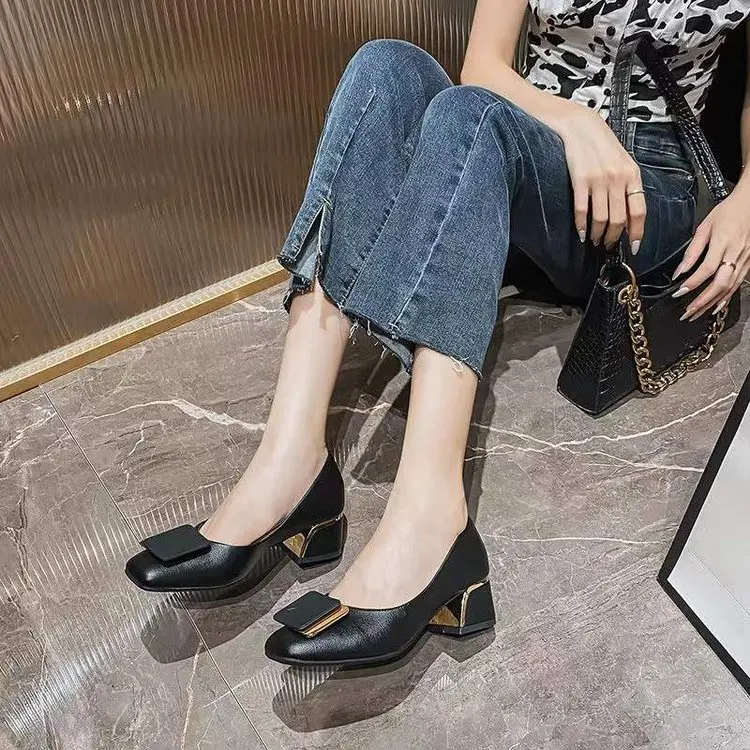 

Женские повседневные туфли на квадратном каблуке, Универсальные однотонные легкие туфли с квадратным носком, весна 2022