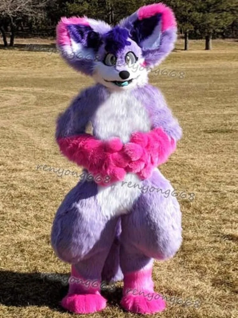 Длинный Меховой Костюм лисы-маскота хаски пушистый костюм для Хэллоуина