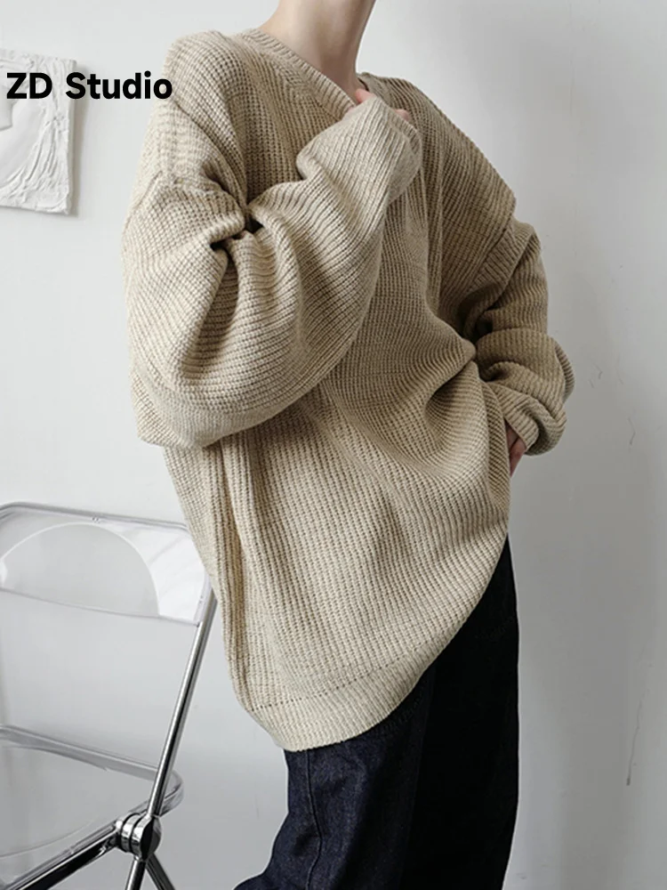 

[ZD Studio] Khaki Size Knitting Sweater Loose Fit Round Neck Long Sleeve Women Pullovers New Fashion Autumn Winter 2023 1DF0825