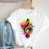 2022 rainbow music note print t shirt womens clothing funny white tshirt femme music lover t shirt female harajuku shirt tops