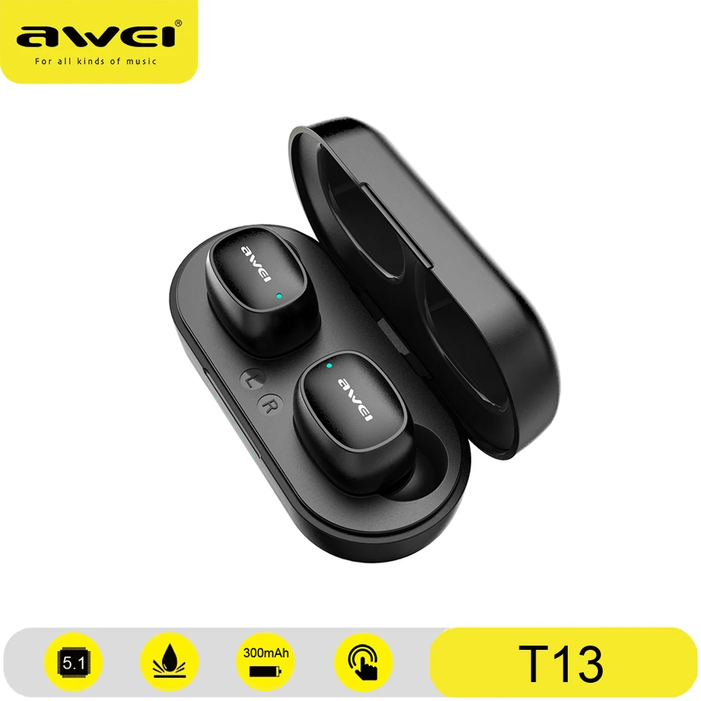 

AWEI Bluetooth 5.1 Wireless Earphone TWS Gaming Earpiece HiFi Bass In-Ear Touch Contorl With Mic IPX 6 Waterproof Smartearphone