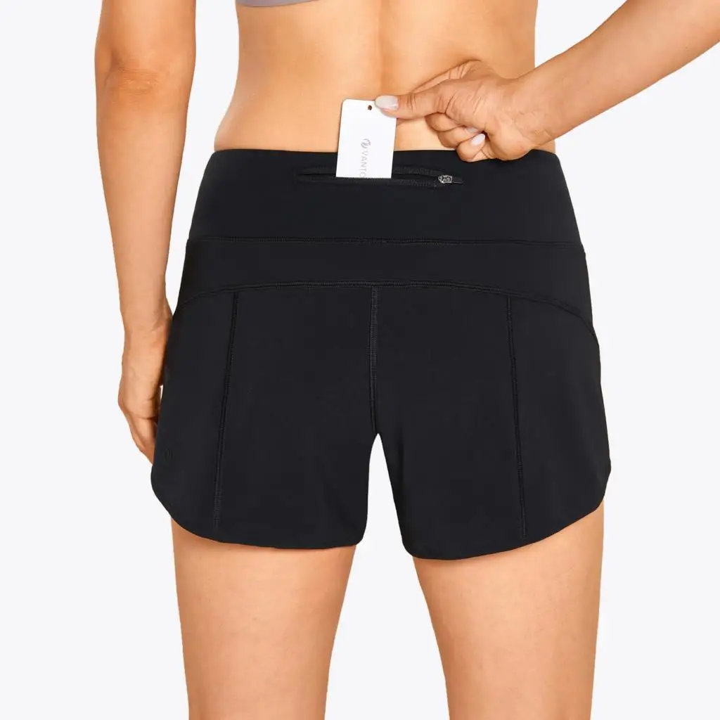 SYROKAN Summer Shorts Women Drawstring Sport Lightweight Running Quick-Dry Athletic Workout Shorts Back Zip Pocket- 4 Inches