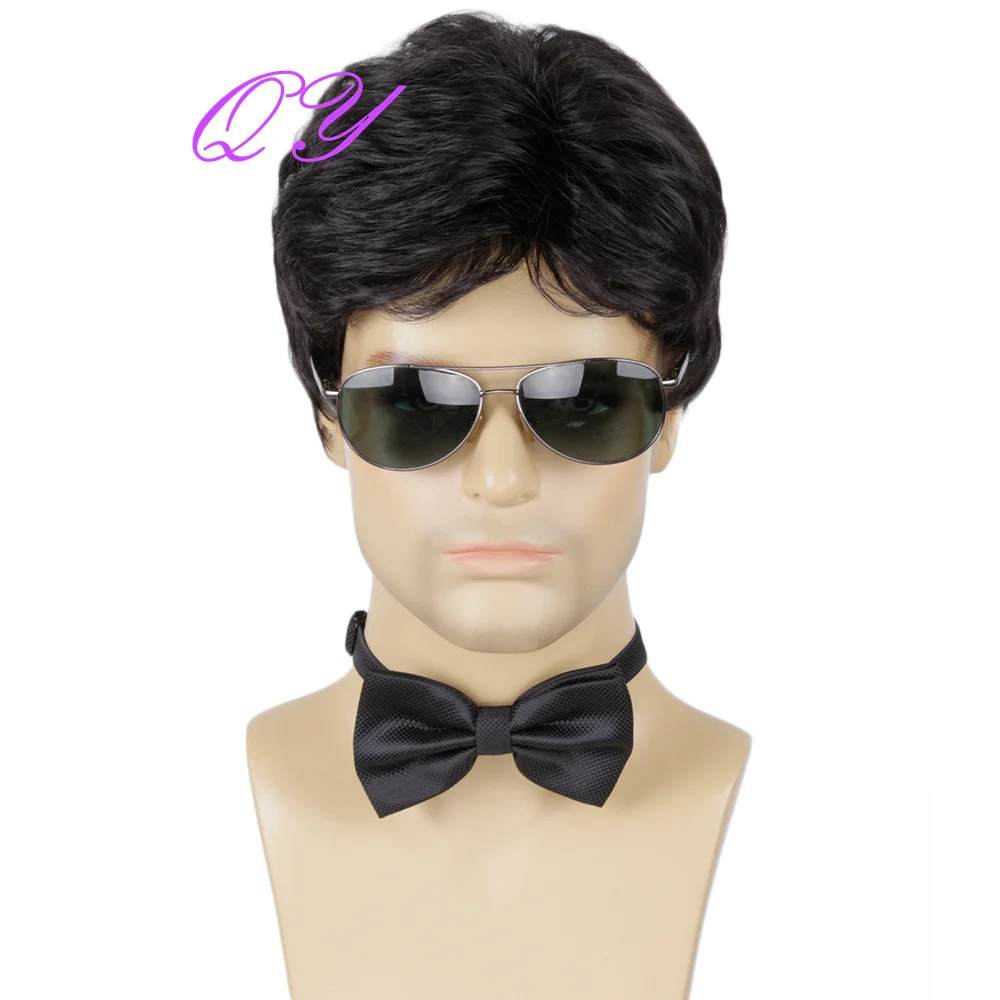 

Парик из натуральных прямых волос мужской, короткий, синтетический, многослойный, с челкой