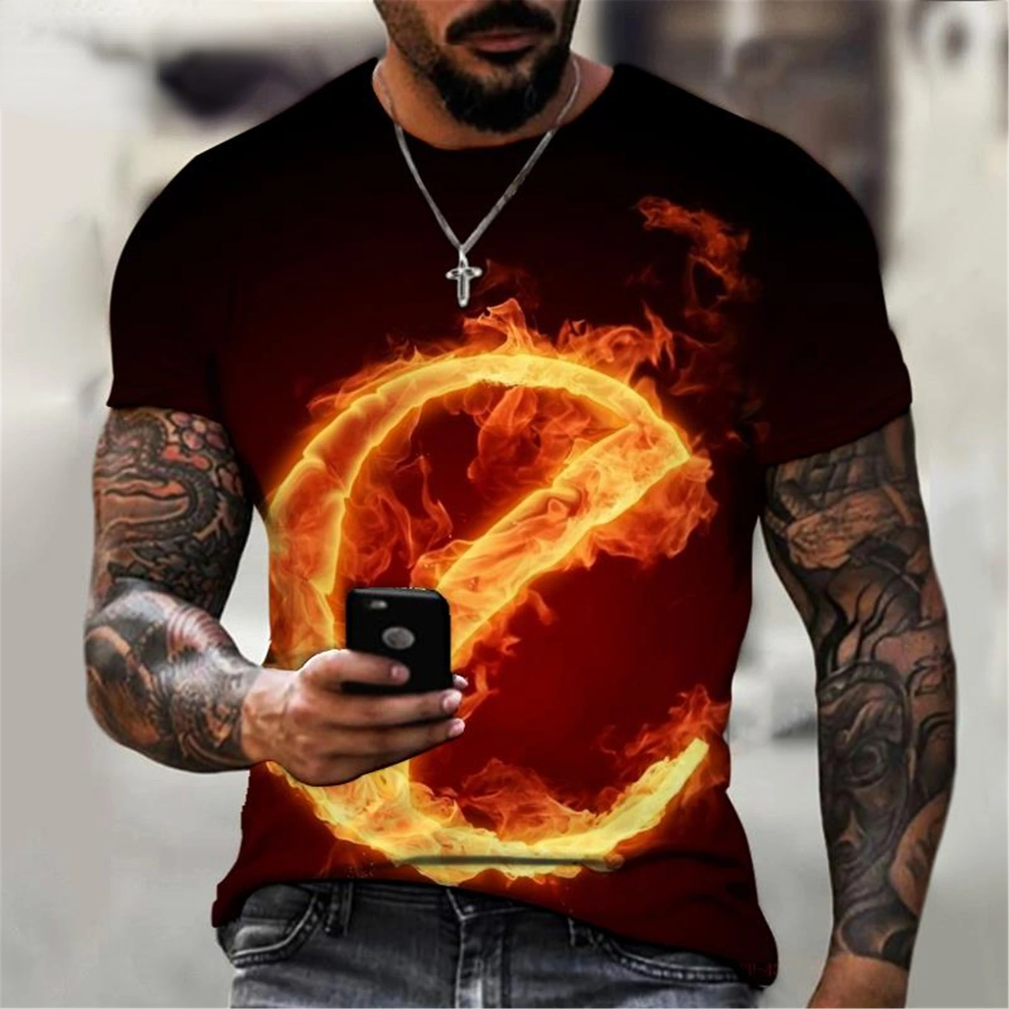 Новинка 2022 модная мужская футболка в русском стиле с надписью Flame Z 3D-принтом топы