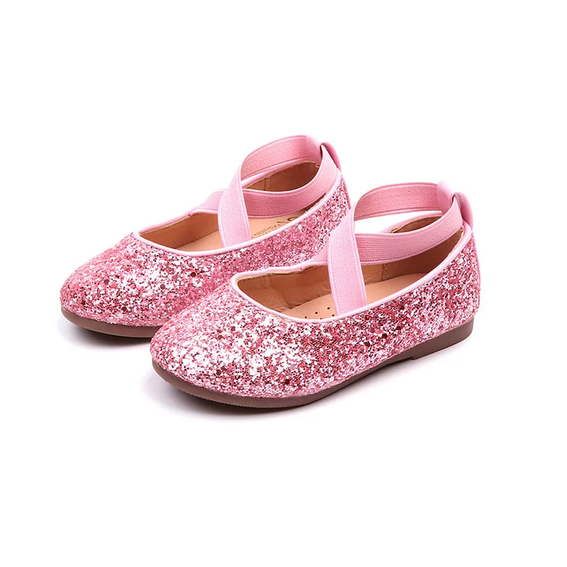 

CUZULLAA Kids Girls Spring Elegant Princess Shoes Children Glitter Soft Sole Flat Casual Shoes Size 26-35
