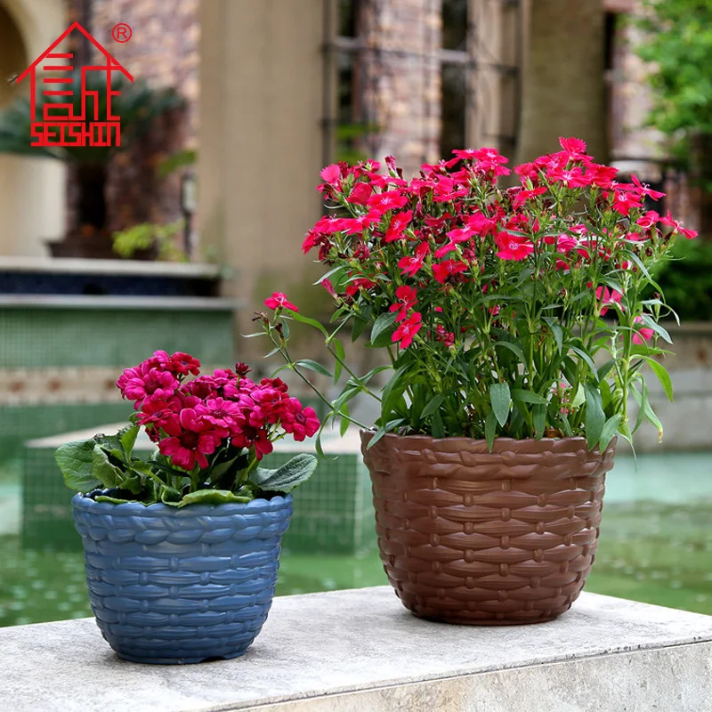

IntegritySEISHIN Rattan Style round Flower Pot Balcony Garden Thickened Plastic Succulents without Tray