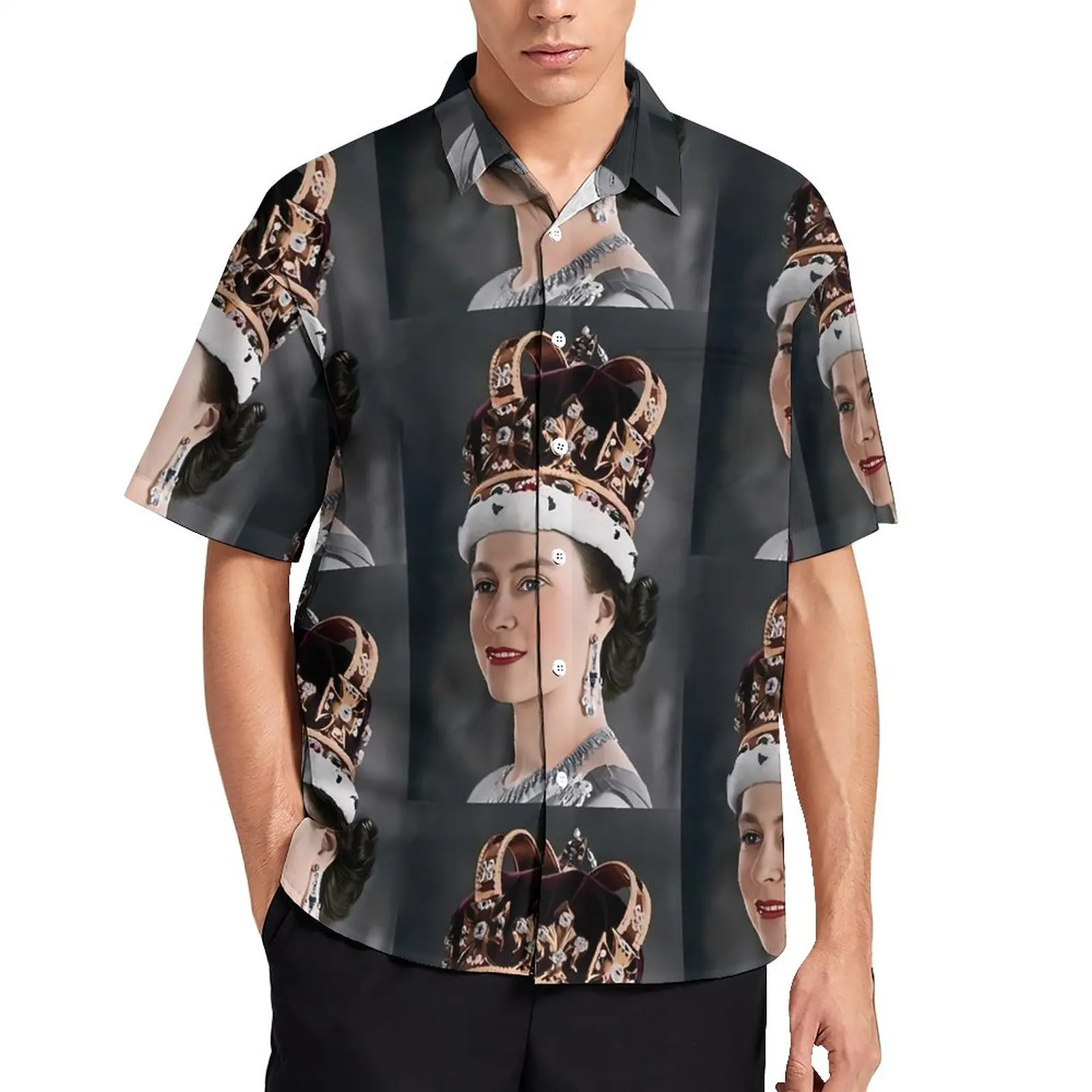 

Cool Elizabeth II Casual Shirt The Queen Print Vacation Loose Shirt Summer Retro Blouses Short Sleeve Custom Oversized Clothing