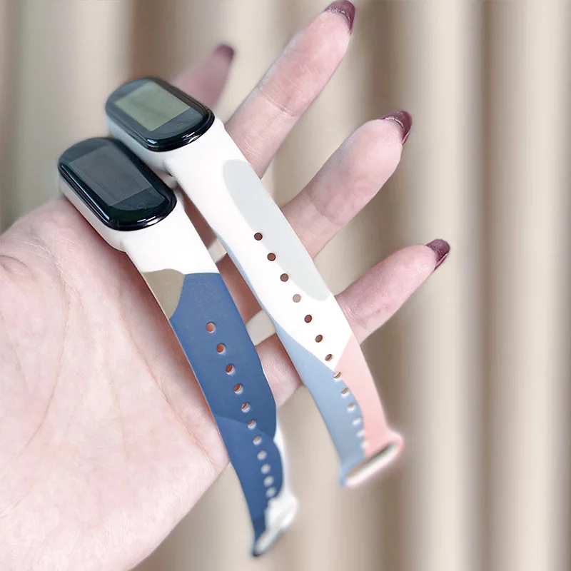 

For Mi Band 7 6 5 4 3 Nfc printing Silicone Watch Band Morandi Color Bracelet For Xiao MI 3 4 5 Watch Band Bracelet Sports Wrist