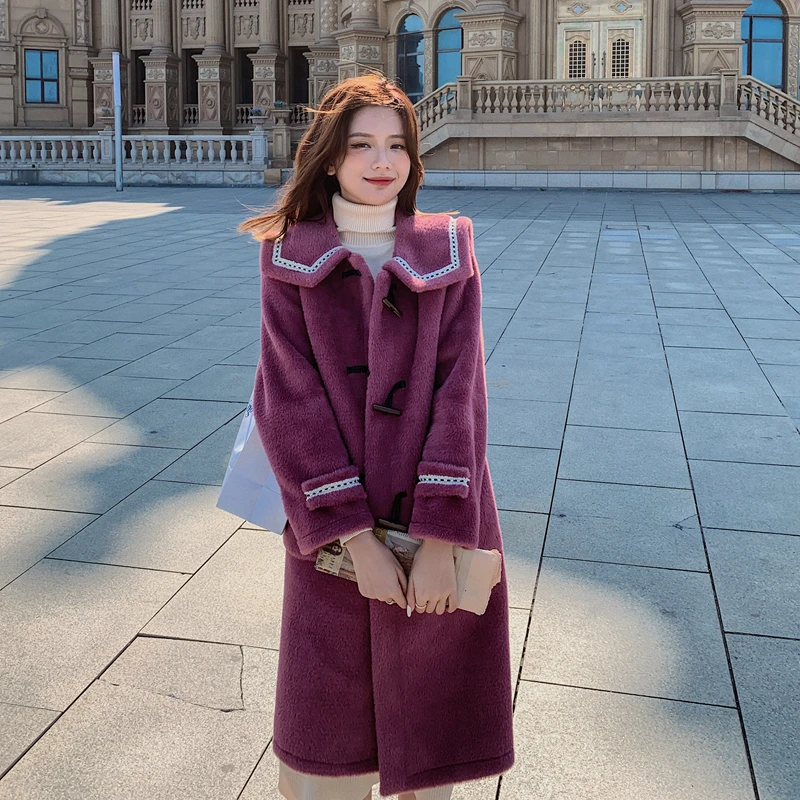 Женское длинное бархатное пальто из искусственной норки кожи двубортное нежный