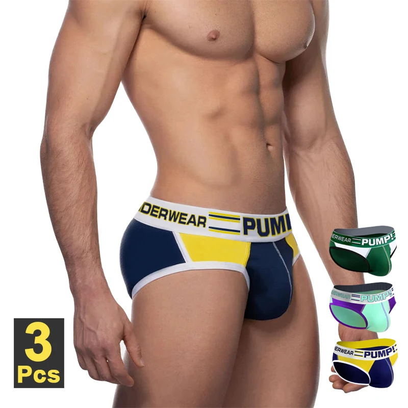 

Трусы PLAYPUMP мужские с заниженной талией, пикантное нижнее белье из хлопка, бикини в стиле пэчворк, геи, джоки, 3 шт.