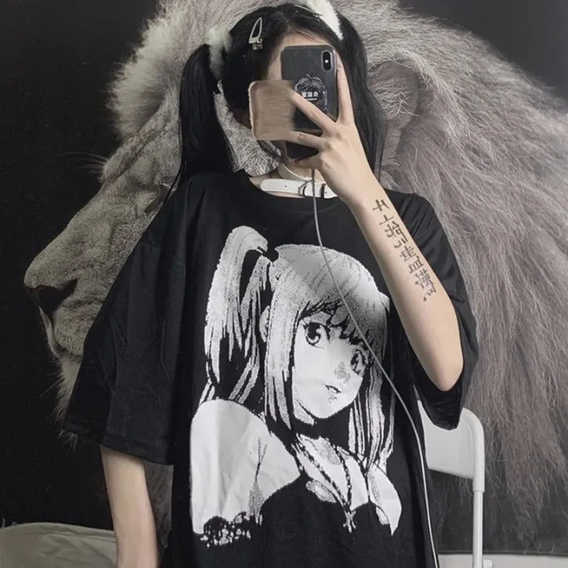 

Anime Girl Graphic T-shirts Oversize pulovers Woman Men fairy grunge Short Sleeve Harajuku Casual Loose T-shirt Top harajuku Y2k