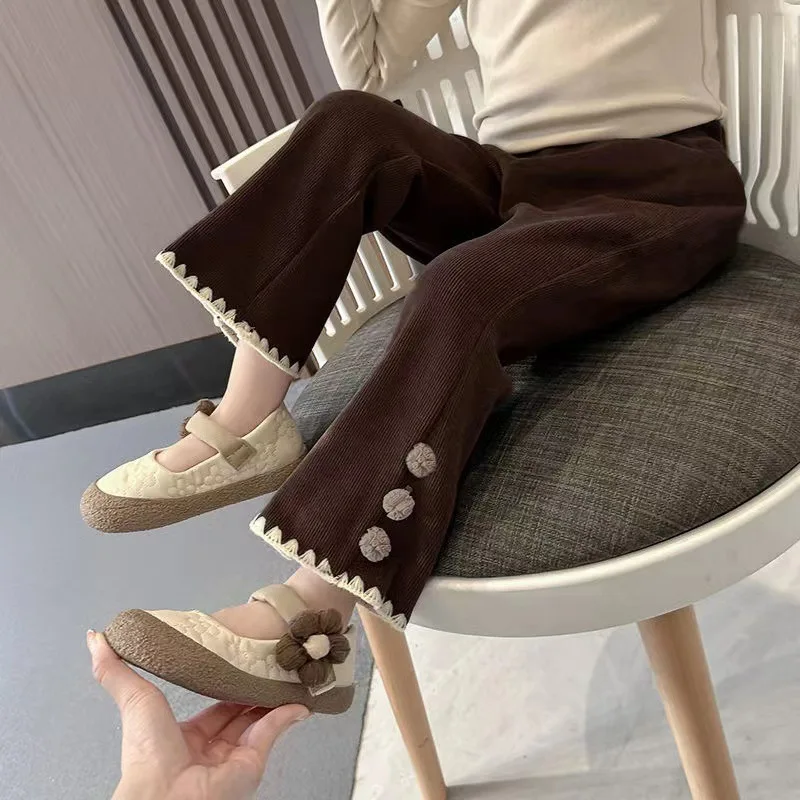 

Autumn and Winter New Baby Girls' Flare Pants High Waist Versatile Girls' Leggings Casual Plus Fleece Outer Wear Wide Leg Pants