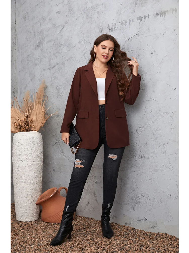 Brown casual plus-size ladies blazer roupas femininas plus size  casaco feminino woolen jacket