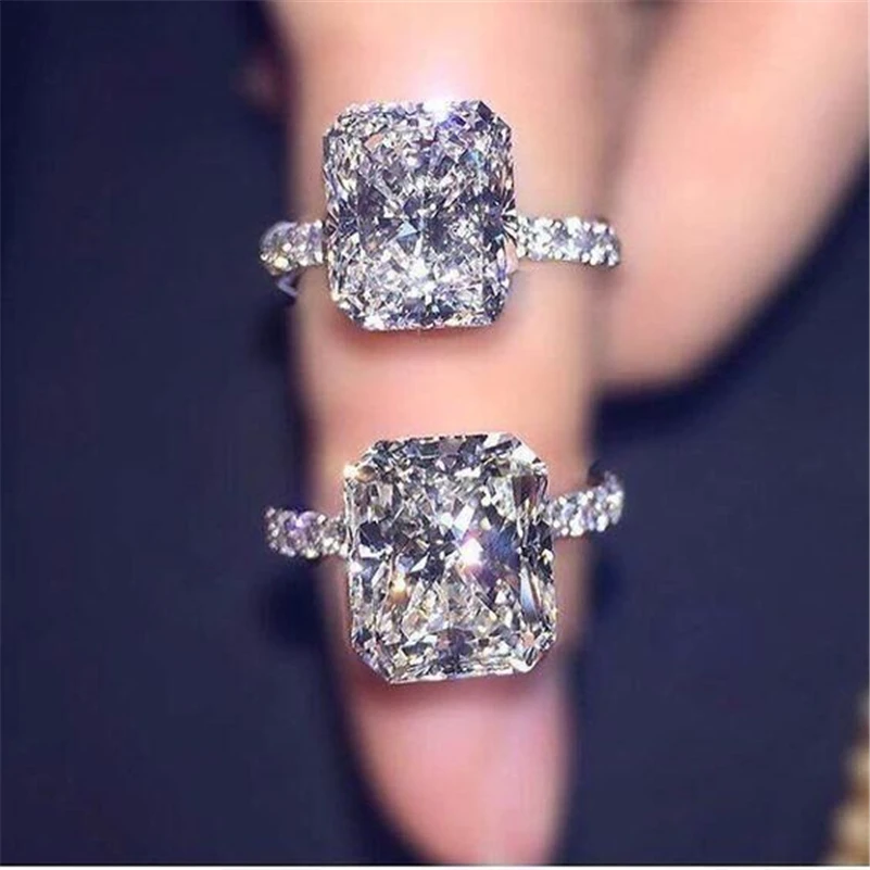 

100% искусственное серебряное кольцо для женщин, изящные обручальные кольца, кольца с драгоценными камнями, коробка для колец