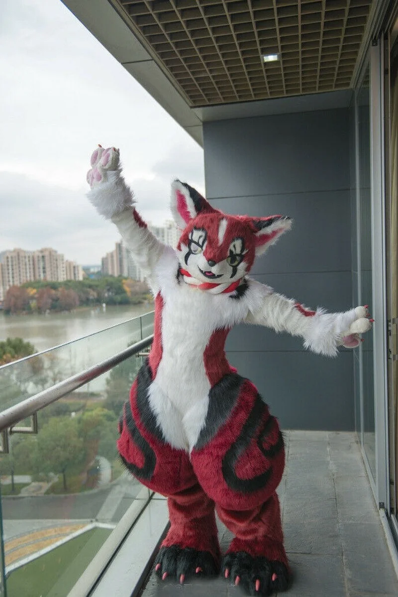 Длинный Меховой Костюм Хаски для Хэллоуина мультяшный костюм косплея пушистый |