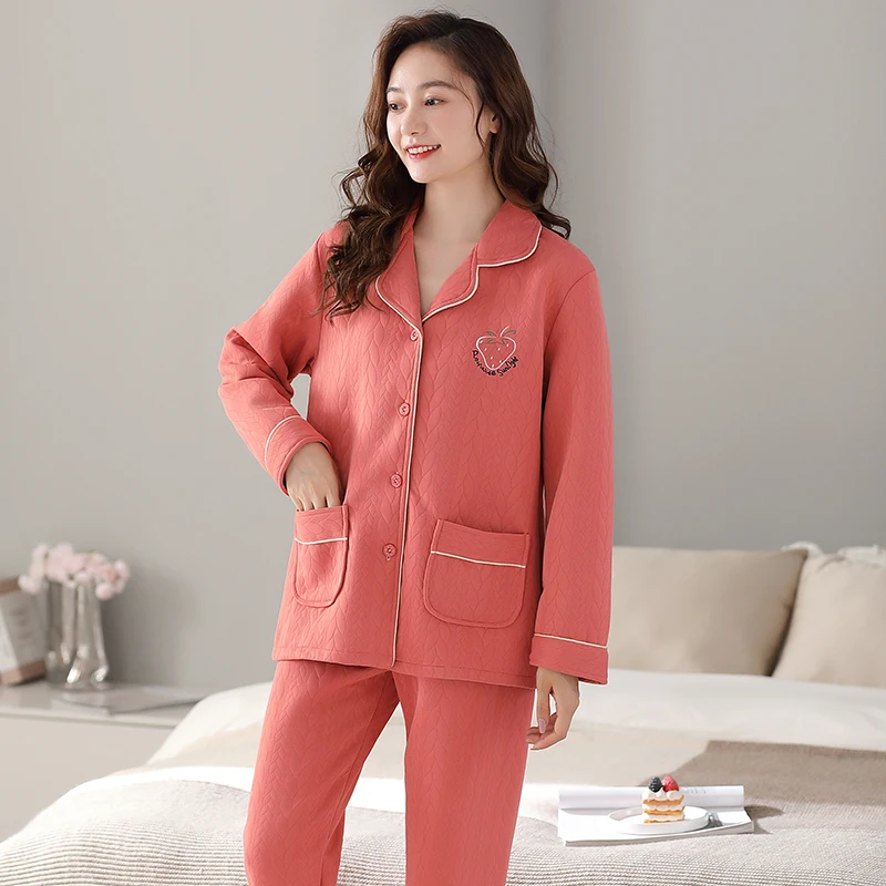 Пижамы женские осенне-зимние трехслойные тонкие хлопковые стеганые кардиганы