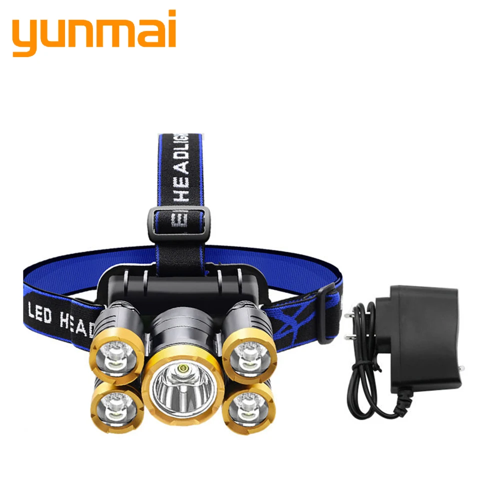 

LED Headlight 5 Lights Built-in 18650 Battery USB Rechargeable Zoom Super Bright Waterproof Camping Flashlight Work Light Yunmai
