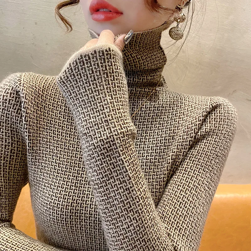 Женские высококачественные жаккардовые вязаные пуловеры осень-зима эластичный