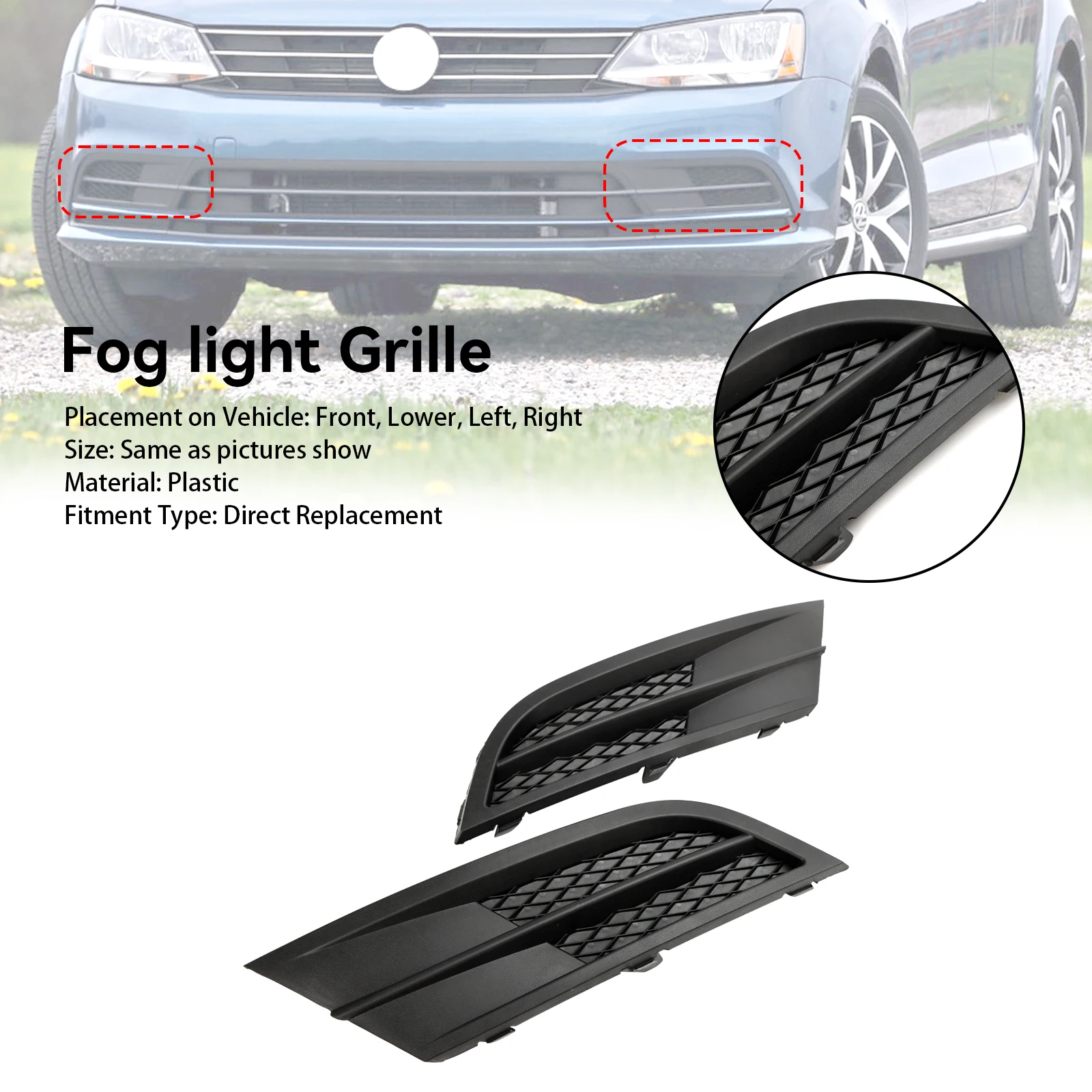 

Areyourshop Pair Fog Lamp Cover Grille Grill Fit Volkswagen Jetta 1.4L 2015-2018 Car Auto Parts