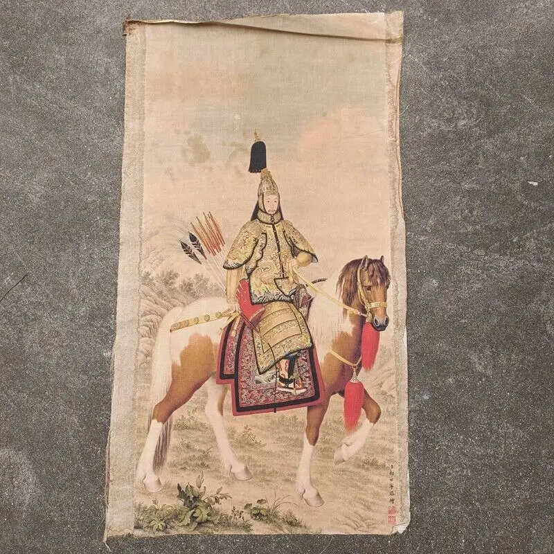 

Old Chinese calligraphy Scroll Hand Painted Man riding a horse painting slice