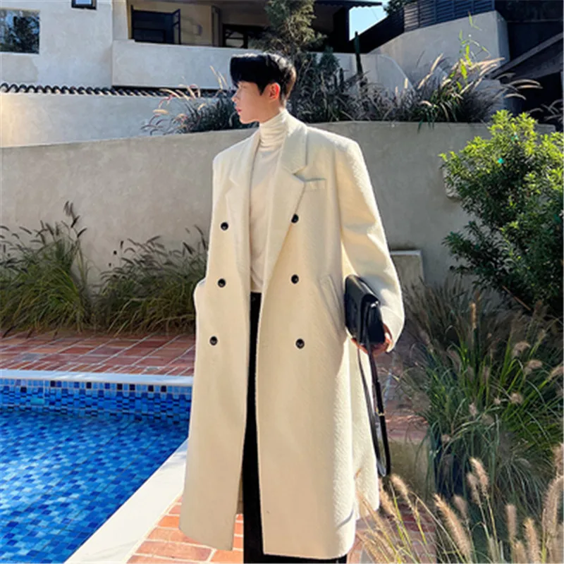 

Men Winter Wool Coat 2022 Luxury Wool Blends Korean Style Designer Trench Coat Male Long Overcoat Jacket Youth Man Windbreakers